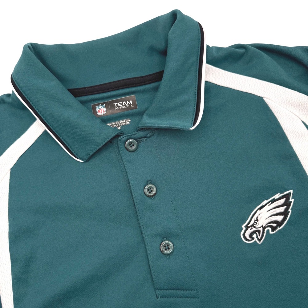 NFL Team Apparel Philadelphia Eagles Polo Shirt Medium Green White Short Sleeve